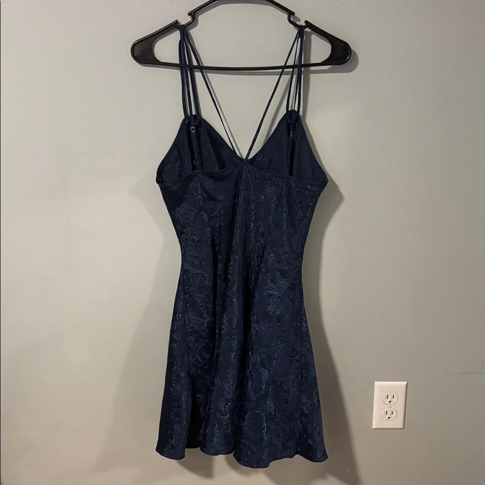 Vintage Victoria's Secret Gold Label Navy Blue Embossed‎ Floral Babydoll Teddy